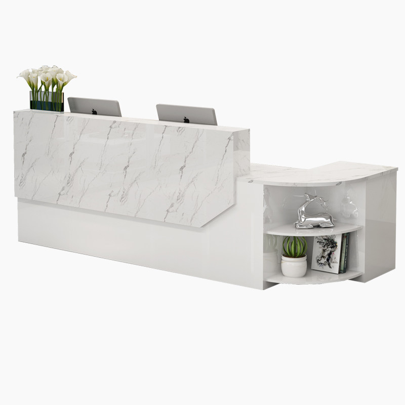 公司前台接待吧台收银台圆弧转角柜台烤漆现代简约商用收银台