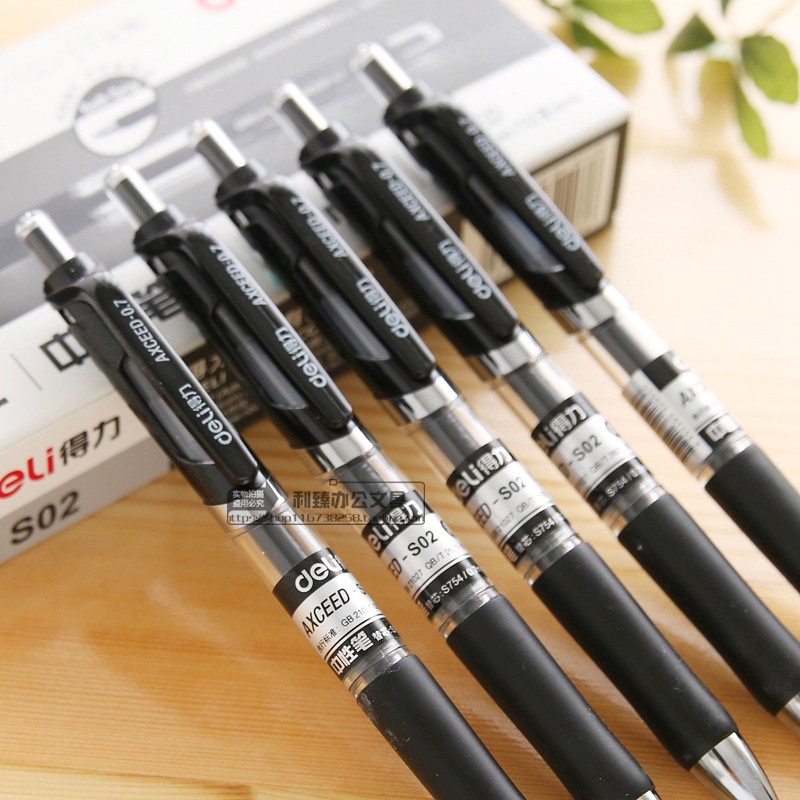 12支盒装 得力办公用品中性笔签字笔水笔学生文具0.7mm按动走珠笔