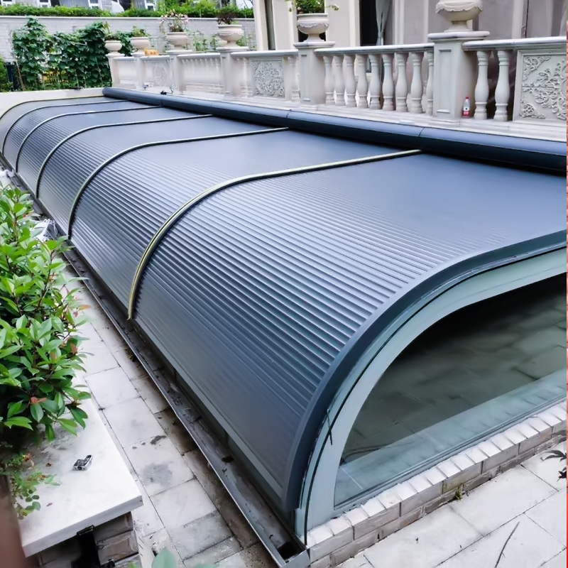 铝合金电动天幕户外庭院别墅隔热防晒顶帘玻璃遮阳篷