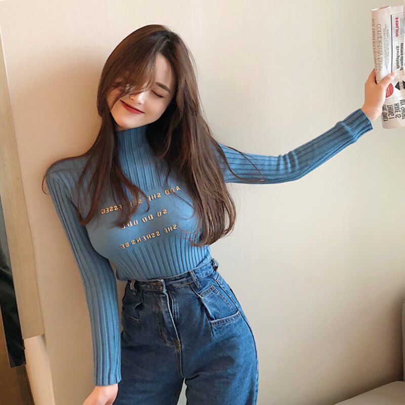 秋冬新款小香风韩版针织衫女装半高高领紧身毛衣毛针织衫