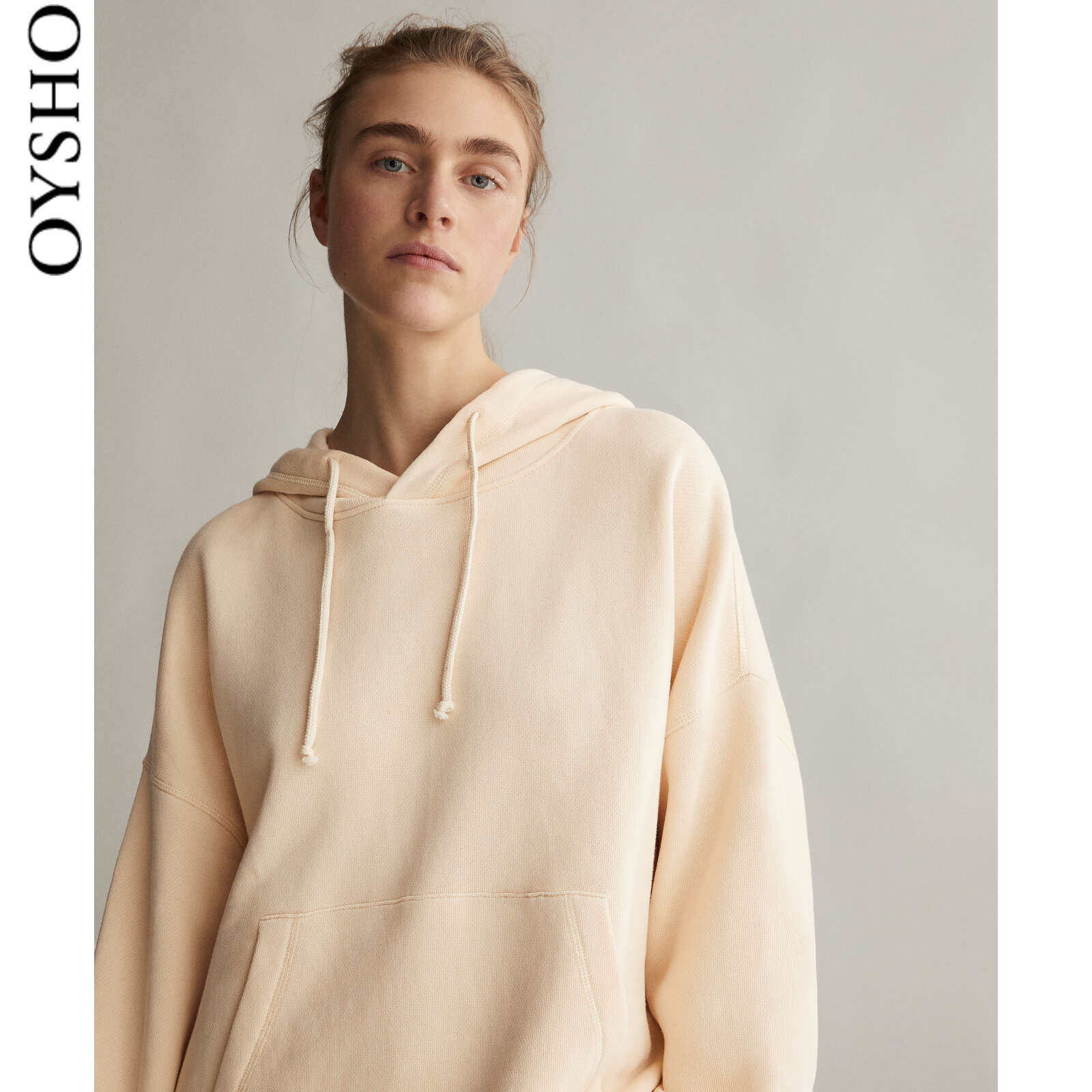 oysho米白白色棉户外休闲休闲运动运动衫连帽卫衣上衣运动卫衣