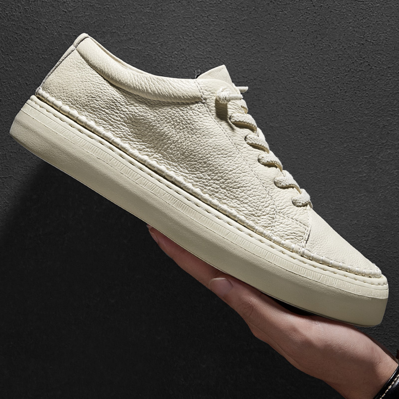 皓顿板鞋2022夏季新款透气潮鞋子真皮板鞋休闲皮鞋一脚蹬小白鞋男