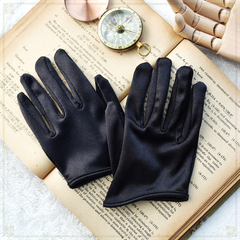 原宿哥特朋克短款手套半掌暗黑缎面黑色lolita手套