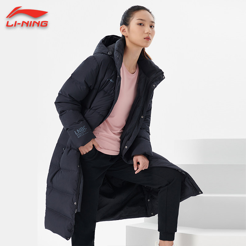 李宁羽绒服女2021年新款冬季中长款连帽修身过膝宽松加厚运动保暖