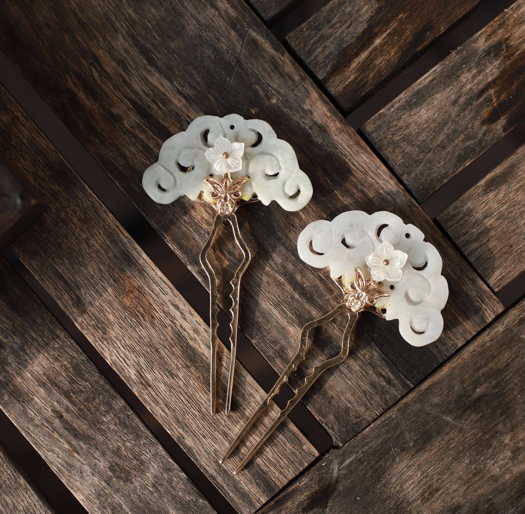 梧桐小发原创玉石点缀钗明饰品百搭宋代配饰发饰