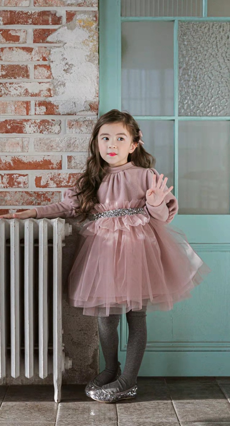 女童连衣裙韩国童装babydoll2021冬季女宝宝泡泡袖网纱加绒公主裙