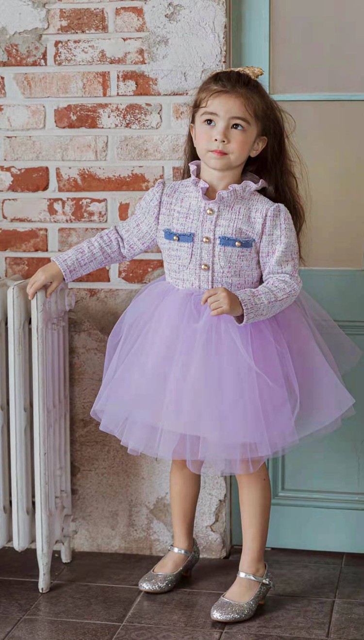 女童连衣裙韩国童装babydoll2021秋季小香风宫廷木耳领网连衣裙