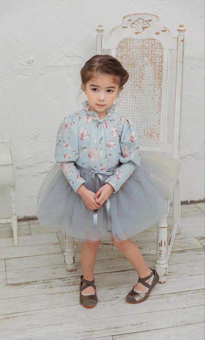 女童连衣裙韩国童装babydoll2021春季宝宝碎花泡泡礼服连衣裙