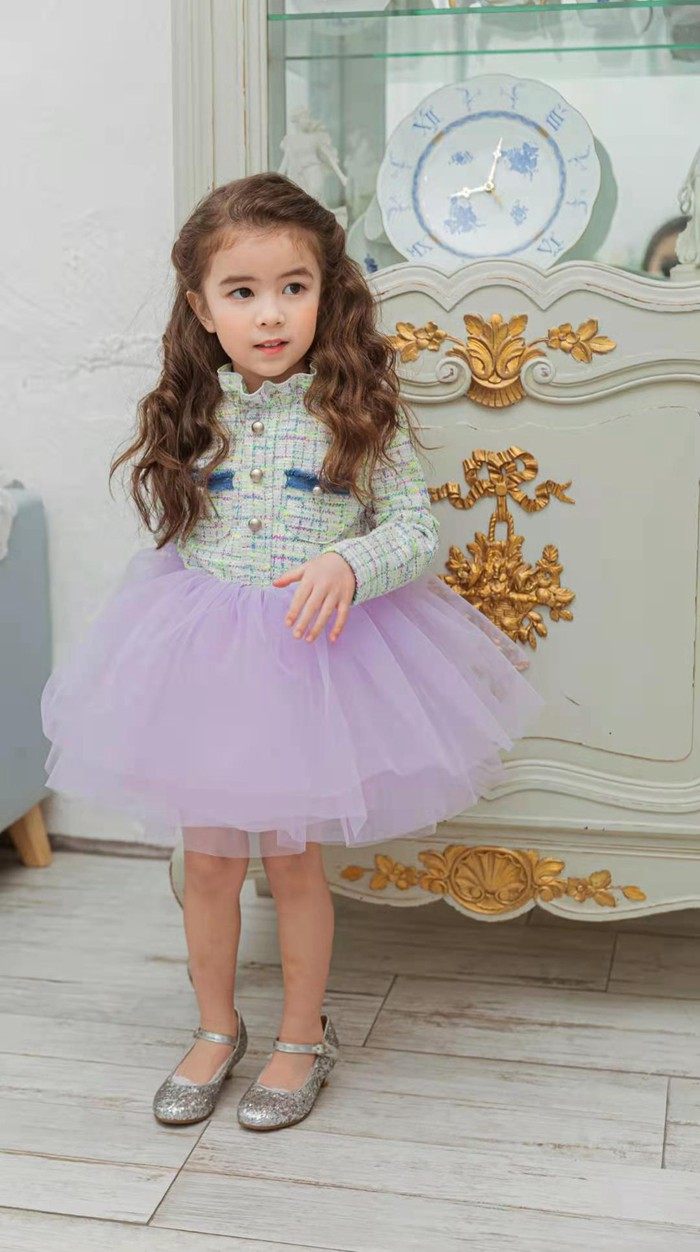 女童连衣裙韩国童装babydoll2021春季女宝宝小香风格子网纱公主裙