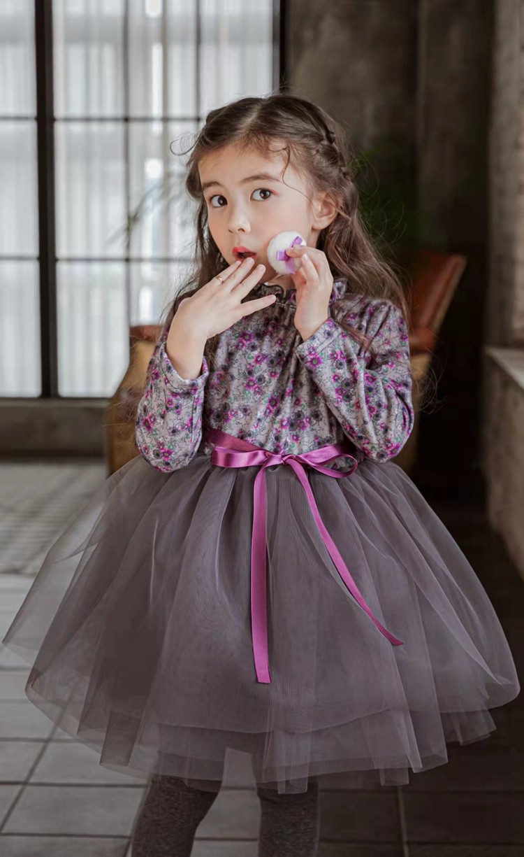 女童连衣裙韩国童装babydoll2021冬季碎花木耳领加厚网纱公主裙