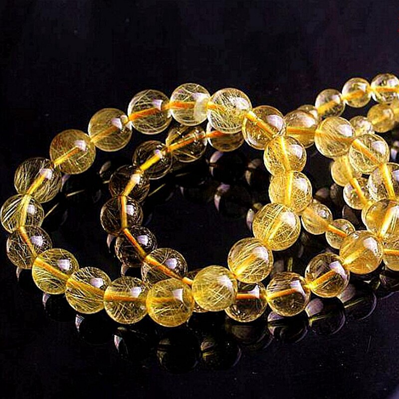 正品天然金发晶手串一物一图金丝钛晶顺发黄水晶招财手链