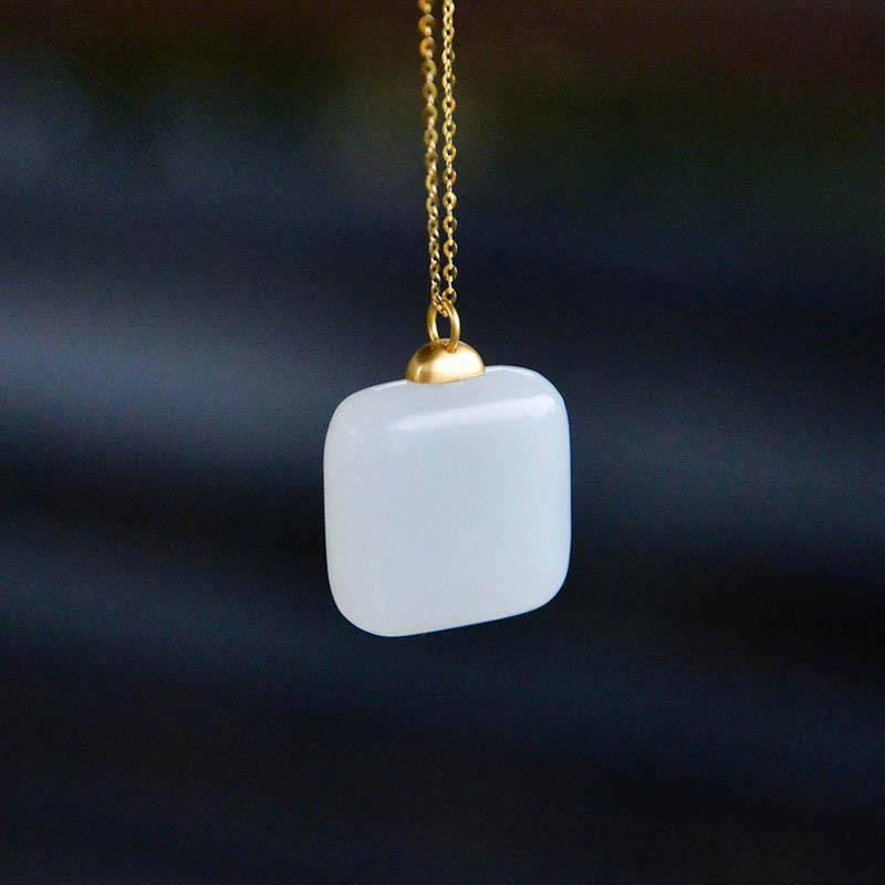 吊坠天然和田羊脂玉正正方形无事s925纯银保平项坠