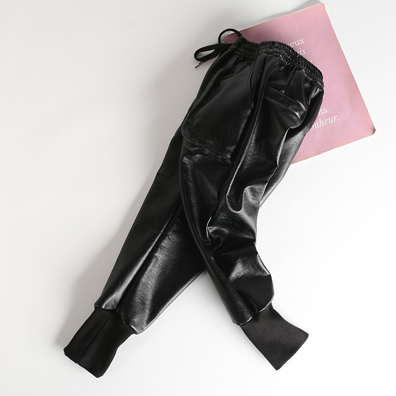 儿童裤子仿皮2022黑色女童束脚裤加男童皮裤裤子