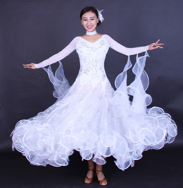新款高端定制摩登舞裙交谊舞大摆连衣裙华尔兹国标舞比赛演出服装