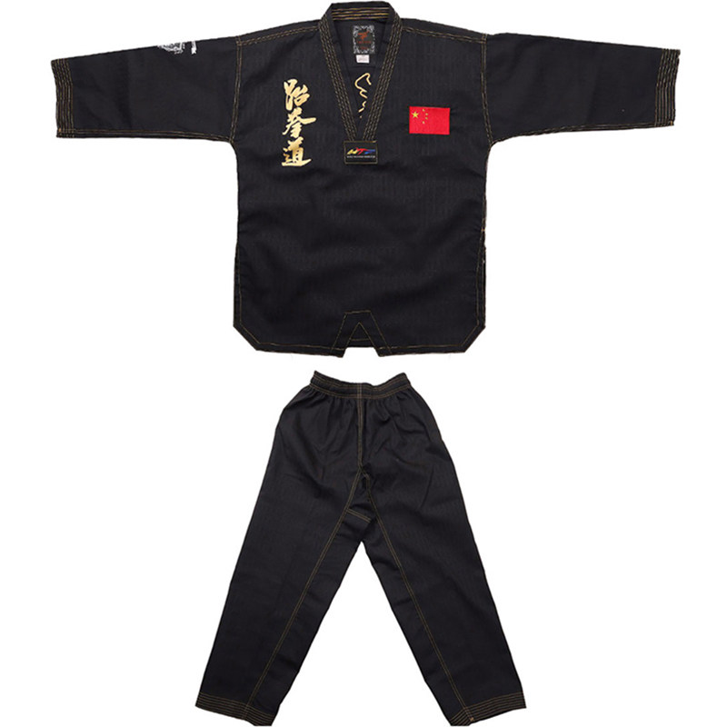 定制跆悟王者跆拳道儿童长袖黑色训练道服男女跆拳道服