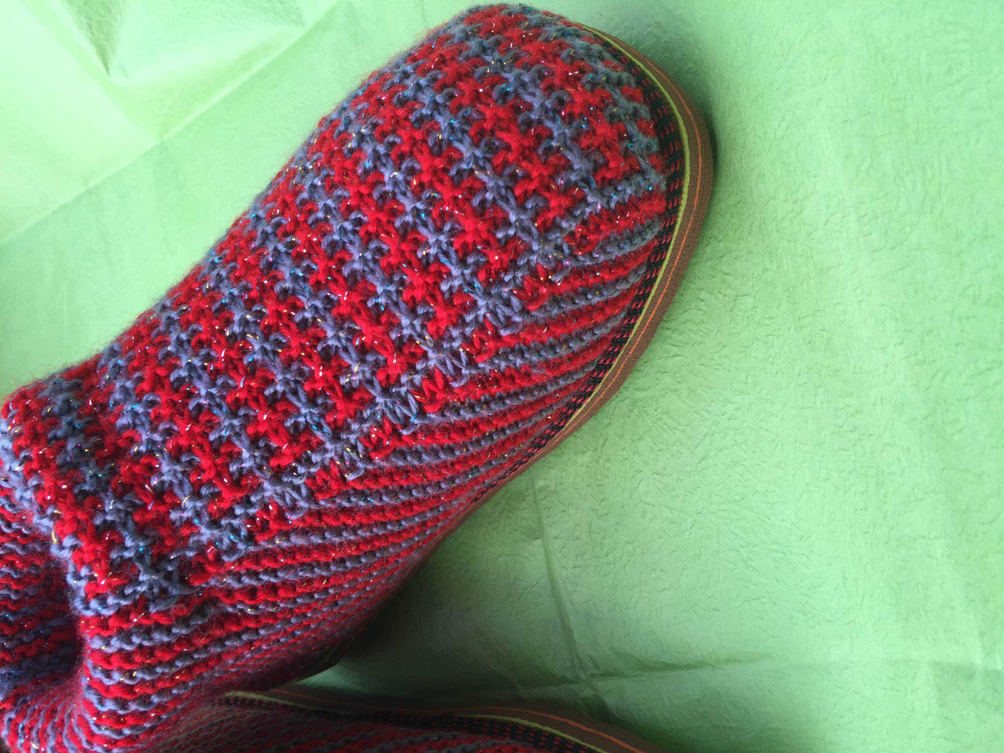 欣铭手工编织珍珍毛线编织毛线十字花型棉鞋diy材料包视频教程