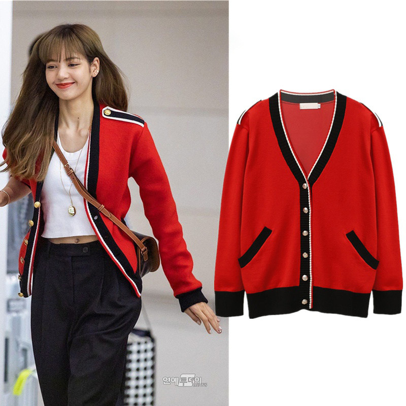 lisa明星同款衣服2020秋冬新款复古宽松毛衣短外套