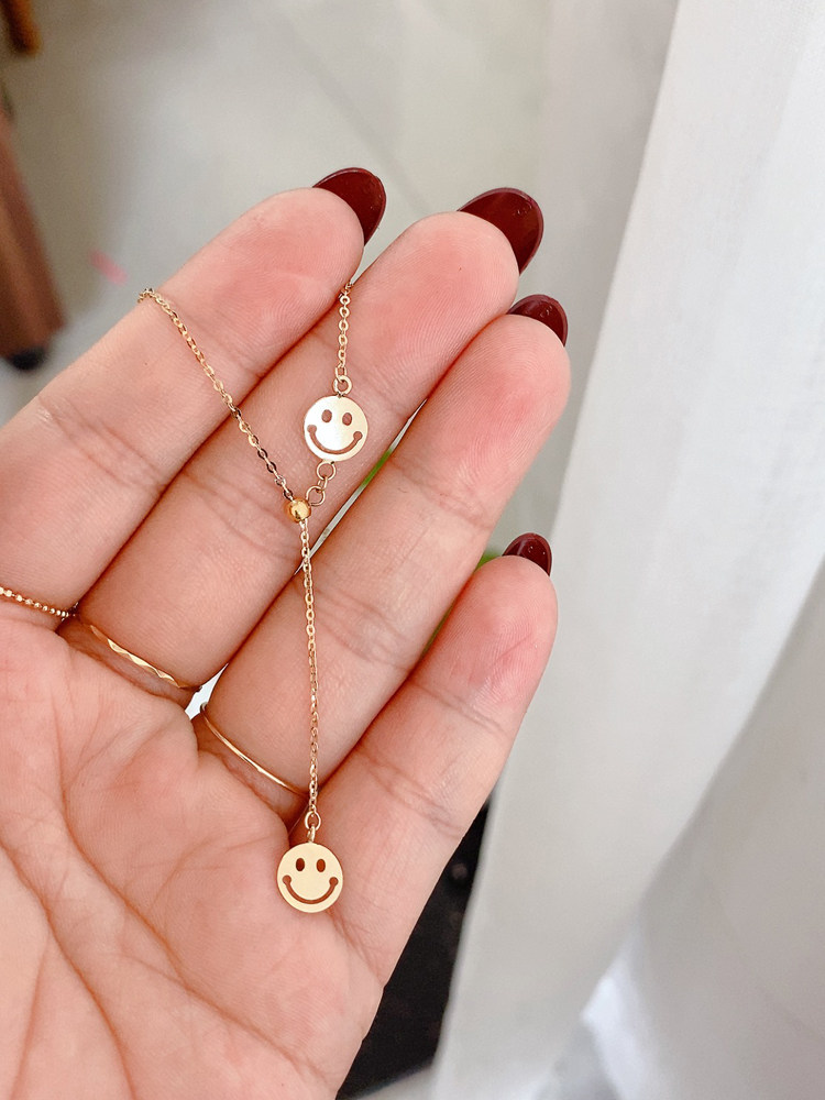 项链蓝莓笑脸金项链锁骨简约光面甜心黄金金黄金颈饰