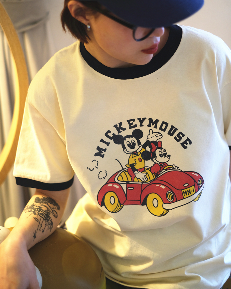 买梦想的奶奶MickeyMinnie米奇米妮开车车撞色短拼接彩色男女T恤