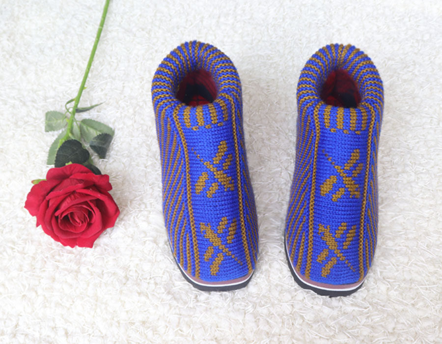 纯色新款保暖编织冬季毛线棉鞋棉靴防滑不开居家棉拖