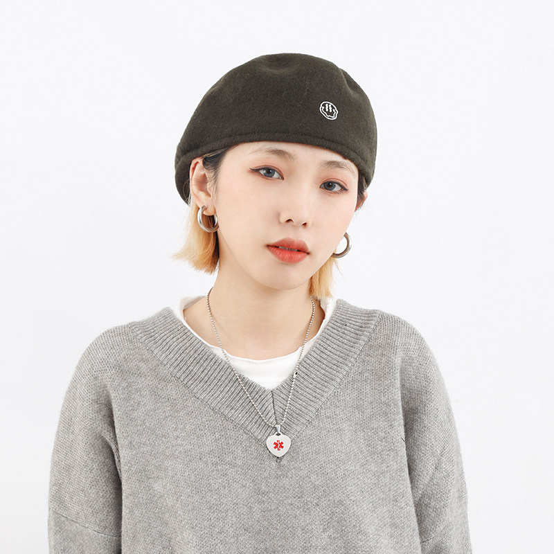 beamlife20a原创反戴贝雷帽子男女复古日系米白色羊毛帽子