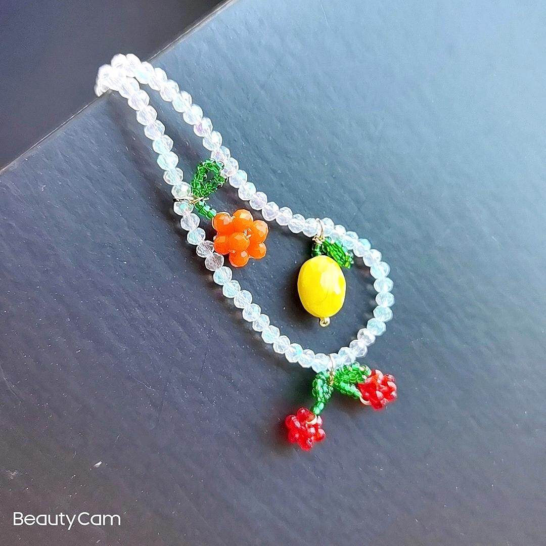 自制～lisa同款手工串珠樱桃水果项链锁骨链泫雅少女风ins少女风