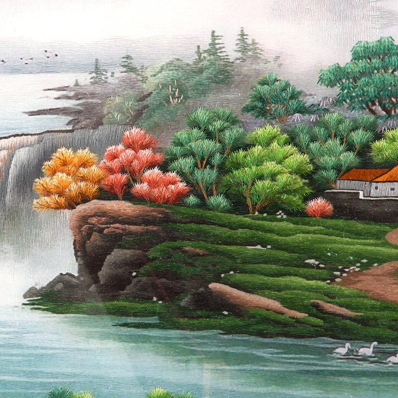 苏绣成品挂画手工刺绣精品品山水聚宝盆客厅沙发苏绣