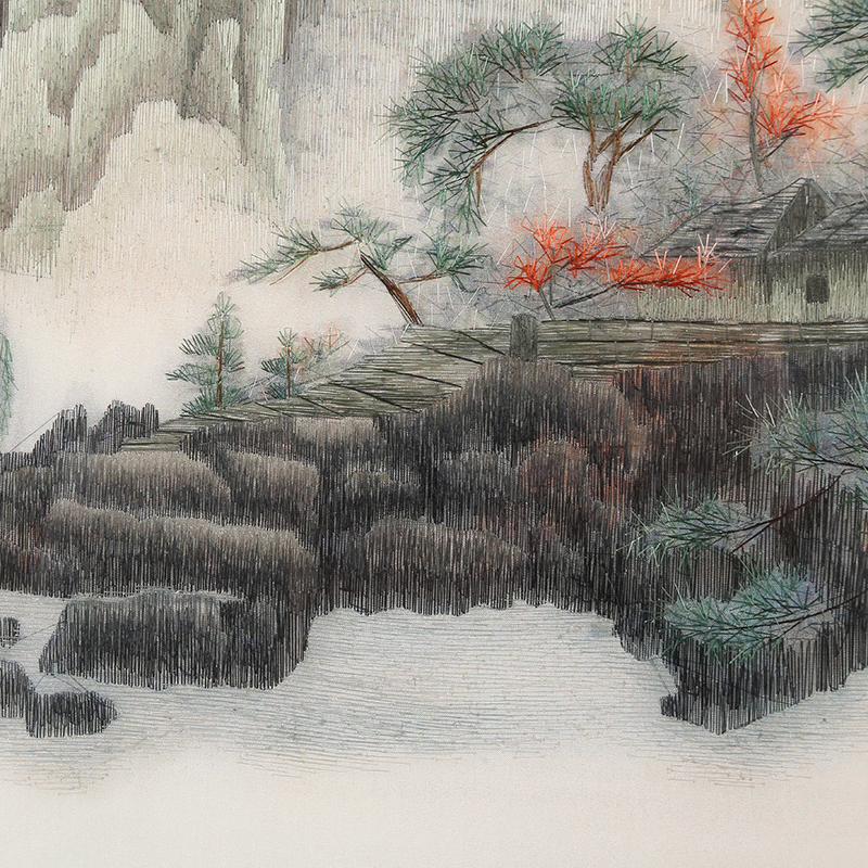 苏绣成品挂画手工刺绣4联山水画客厅卧室沙发背景墙装饰壁画苏州
