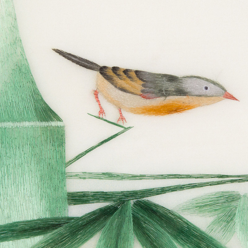 苏绣小鸟装饰玄关客厅高档竹子成品精品丝精苏绣