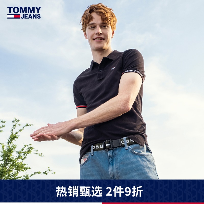 Tommy 男装休闲简约棉质刺绣旗标修身短袖POLO衫DM0DM07803
