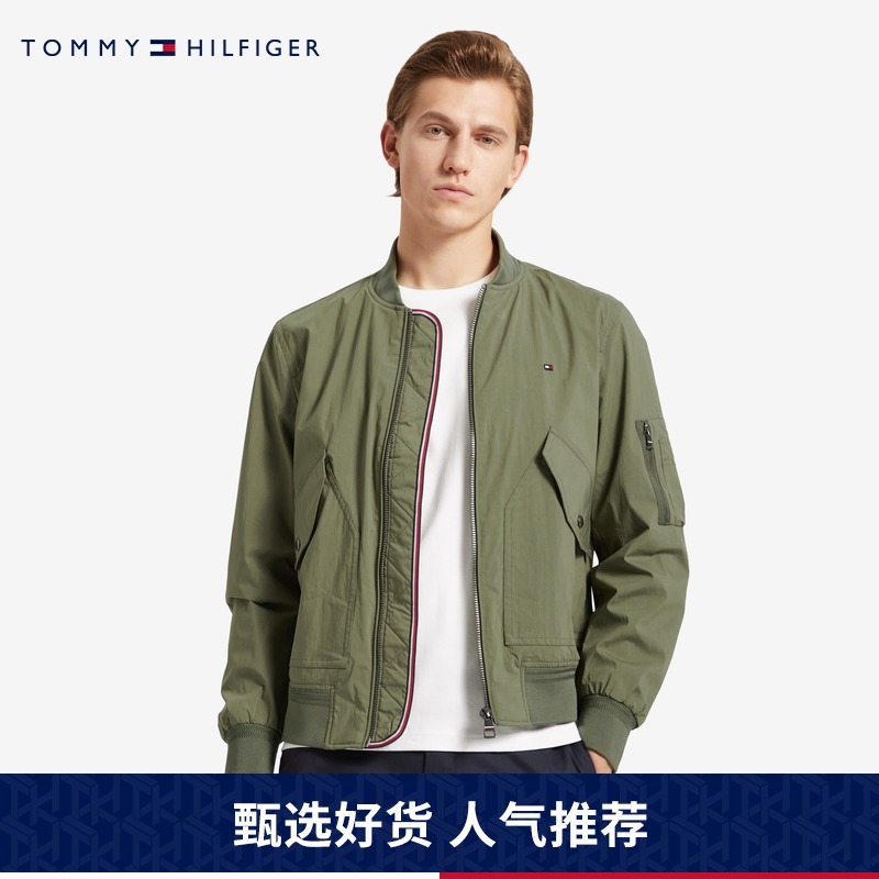 Tommy 男装春秋休闲简约棒球领拉链大口袋单夹克外套MW0MW12223