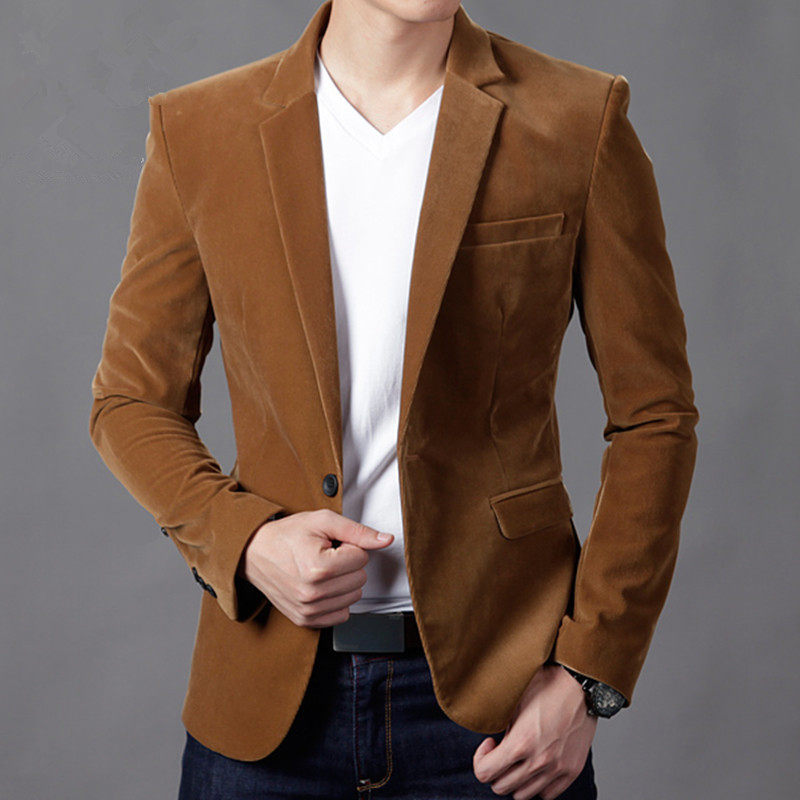 2019年秋冬季条绒小西装男商务休闲男士西服外套修身便西男装