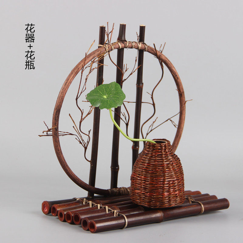 功夫功夫茶茶道迷你竹编花器花瓶日式创意禅意花瓶