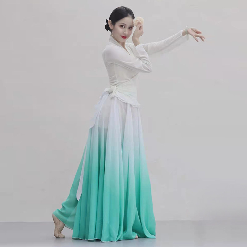 中国风古典舞渐变色720度大摆裙民族风古典舞身韵纱衣艺考生裙子