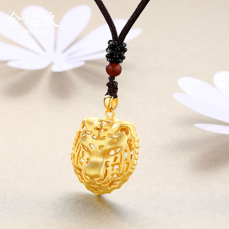 虎头吊坠3d硬金黄金足金十二生肖女款颈饰