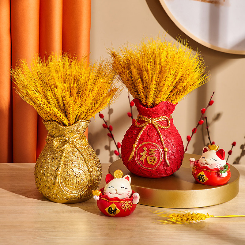 黄金麦穗福袋摆件家居饰品客厅酒柜电视柜装饰乔迁装饰摆件