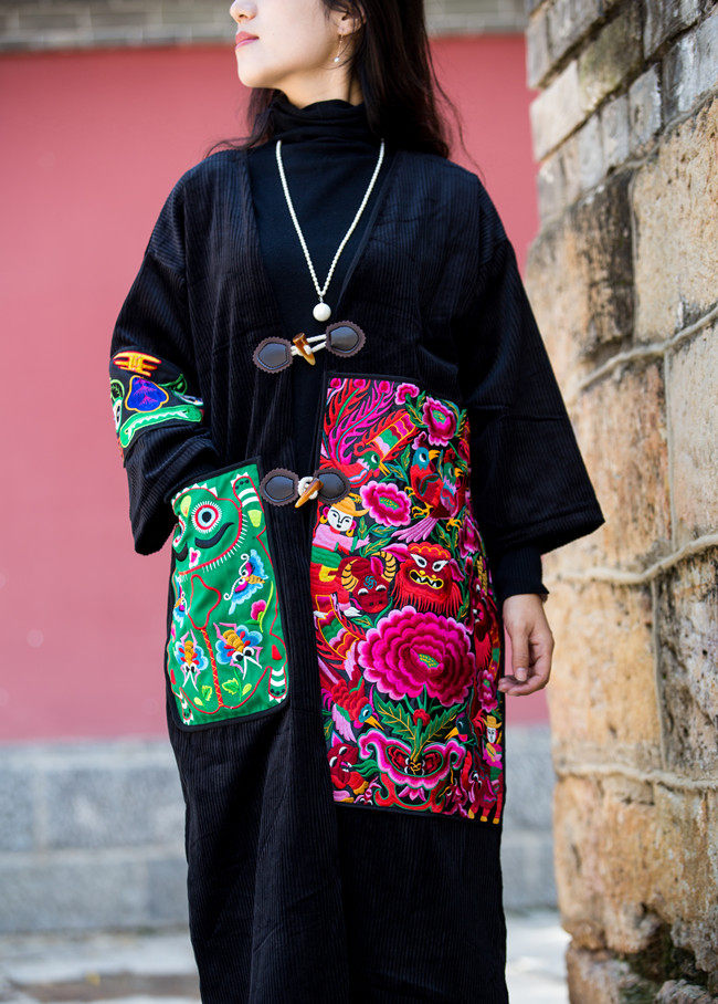 民谣灯芯绒宽松风衣民族风重工刺绣外套风衣