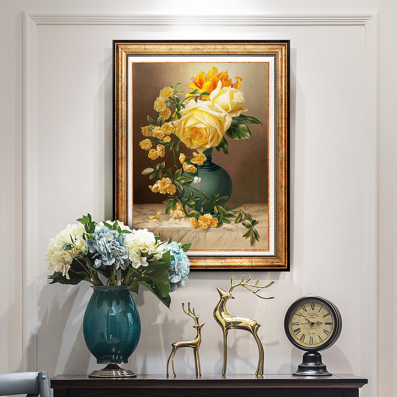 入户玄关装饰画风水挂画客厅走廊挂画欧式田园花卉壁画油画美式