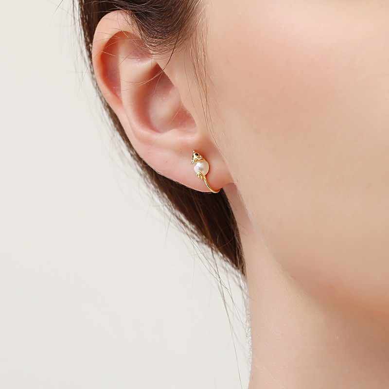 超值换购纯银精致可爱珍珠鼠年无痛耳夹耳夹