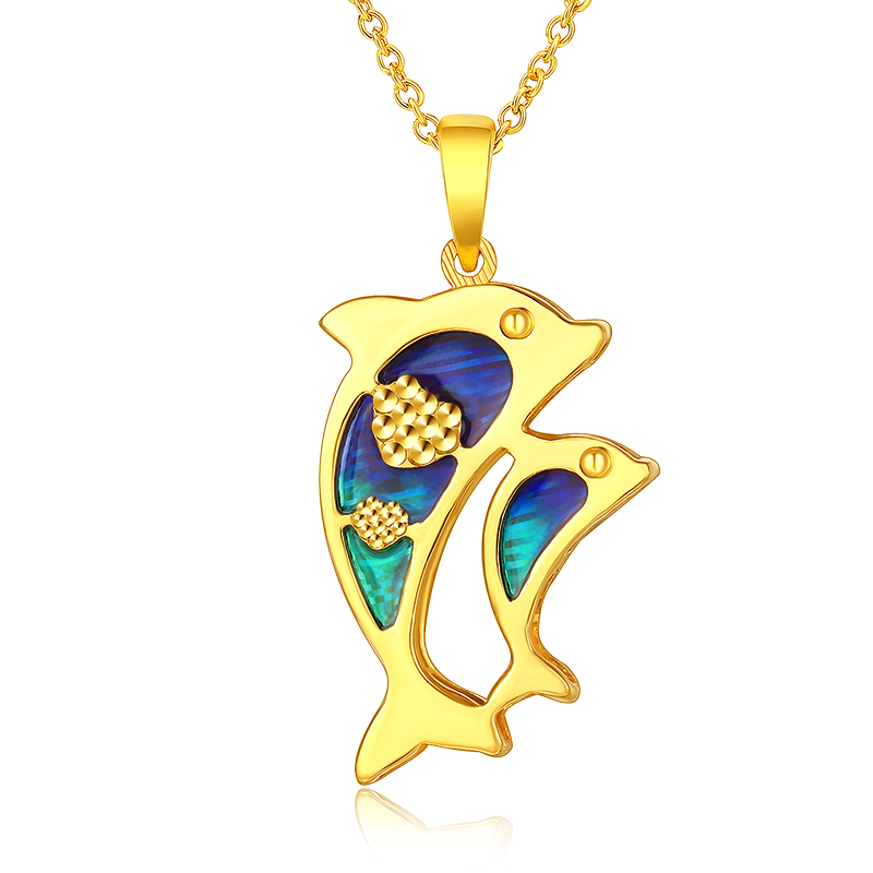 麦兰5g黄金海金海豚珐琅套链足金吊坠黄金项链定价黄金吊坠