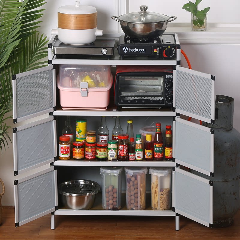 碗柜家用厨房不锈钢放碗橱柜简易灶台出租房多功能餐边柜