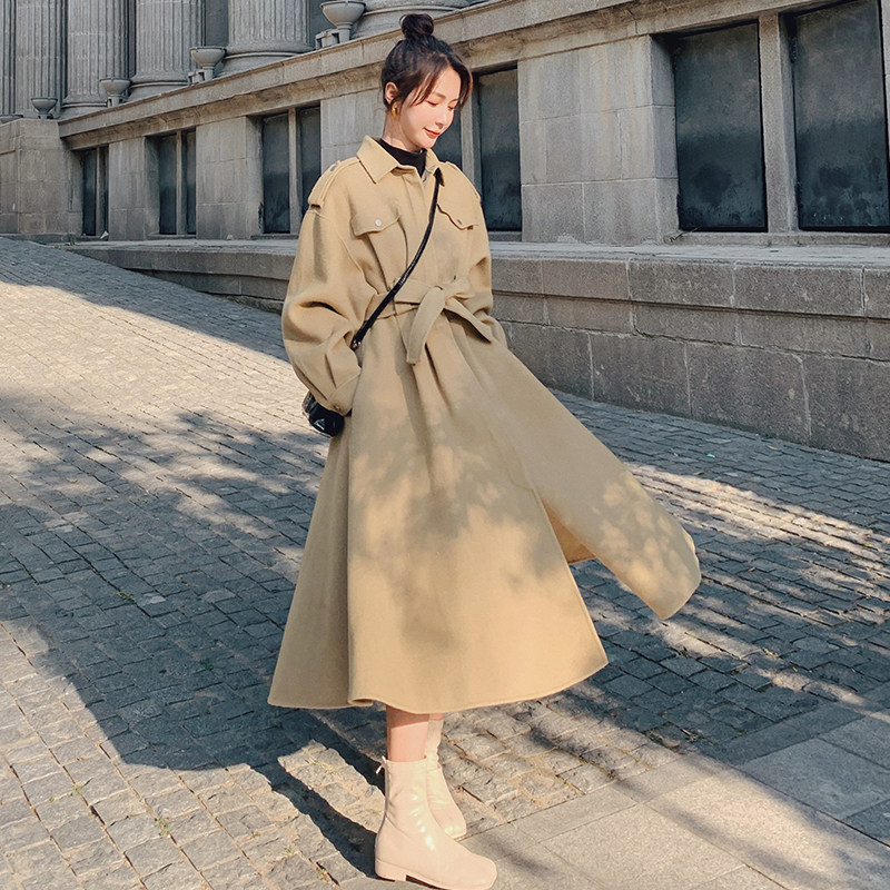 草莓酱cmj毛呢外套女中长款2020冬宽松气质显瘦驼色过膝呢子大衣