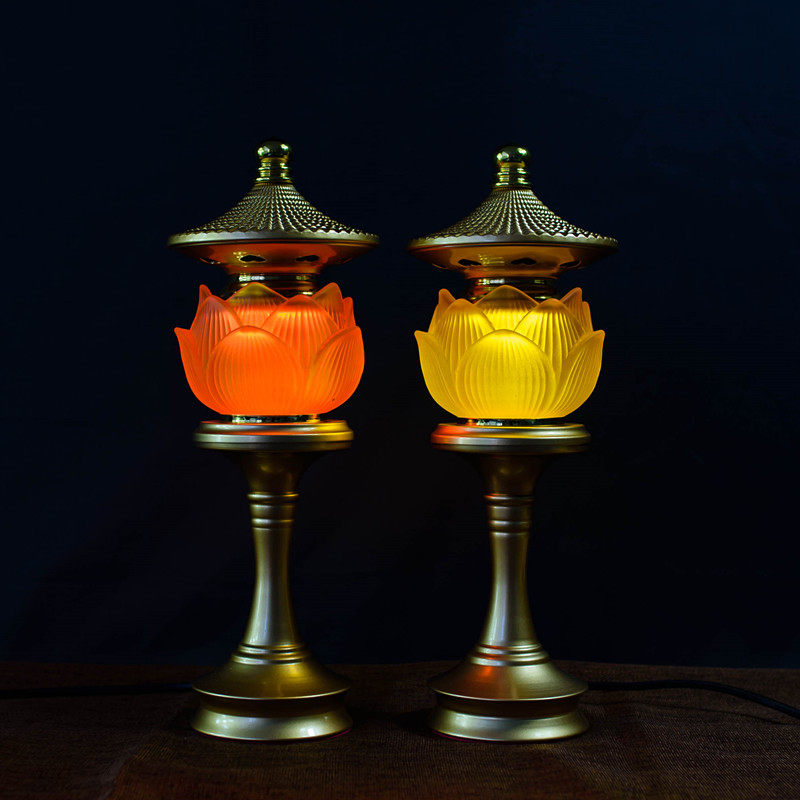 佛前led供灯家用供奉琉璃莲花花灯插电蜡烛荷花灯