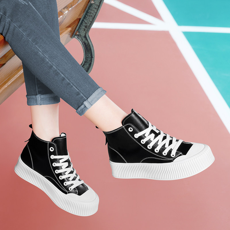 饼干鞋女2021夏季超火街复古港风百搭高帮板早秋高帮鞋