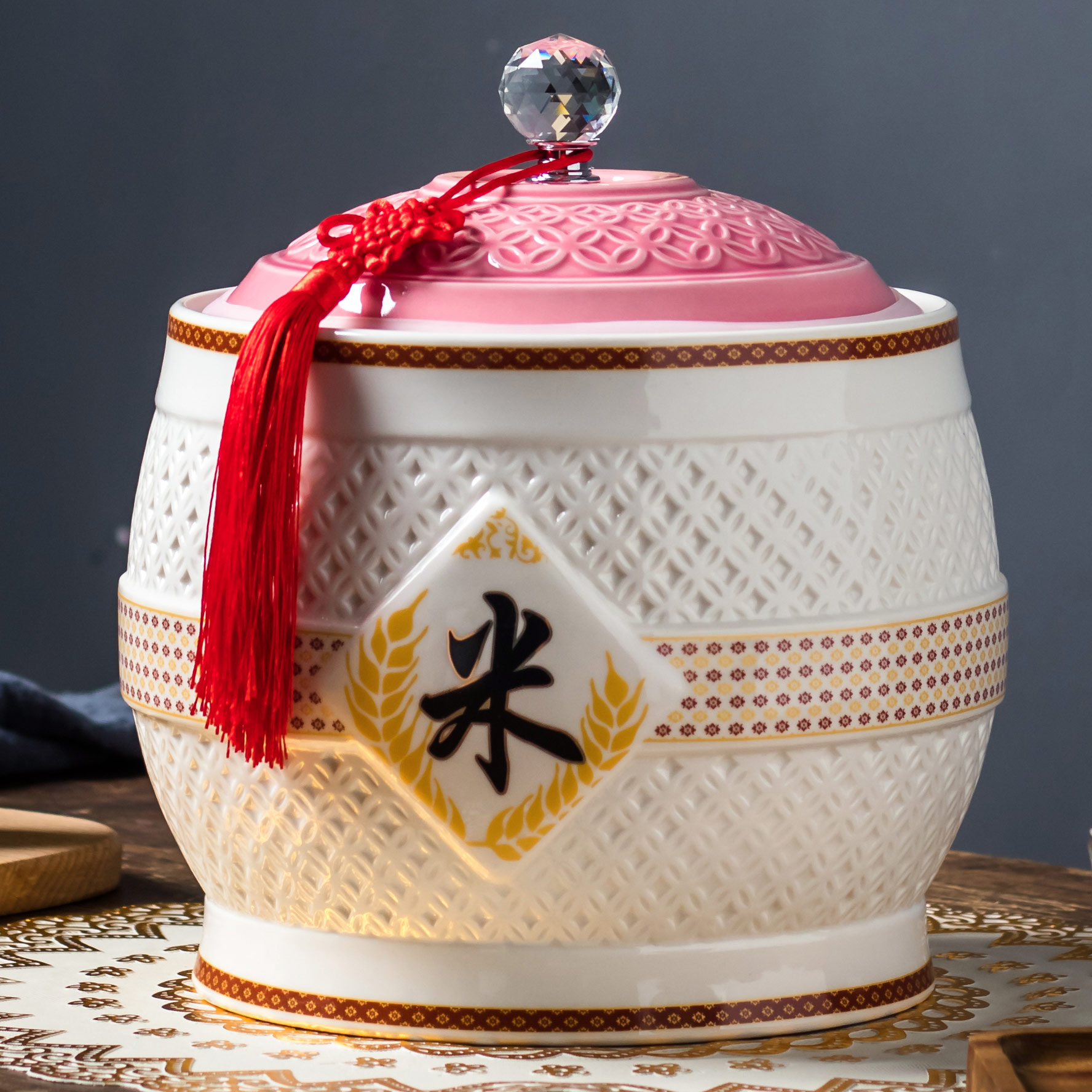 陶瓷米缸米桶储米家用5斤10kg20斤装带盖面粉密封米桶