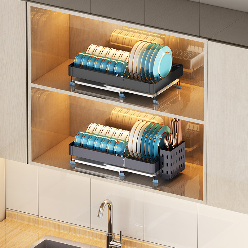 厨房置物架伸缩缩放柜子碗架沥水架橱柜抽屉内置厨房置物架