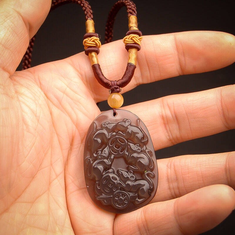 五鼠运财吊坠冰种曜石招财生肖玉佩转运护身项坠