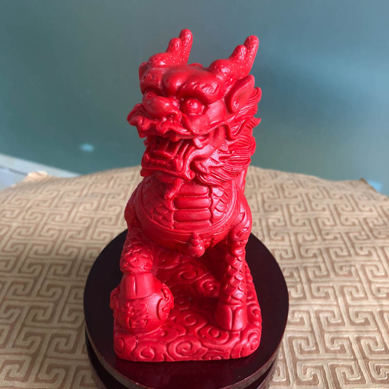 摆件朱砂帝王红麒麟镇麒麟装饰证书摆件