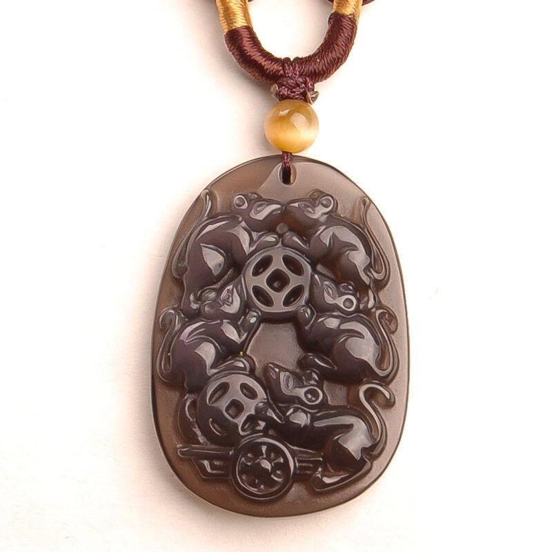 五鼠运财吊坠冰种曜石招财生肖玉佩转运护身项坠