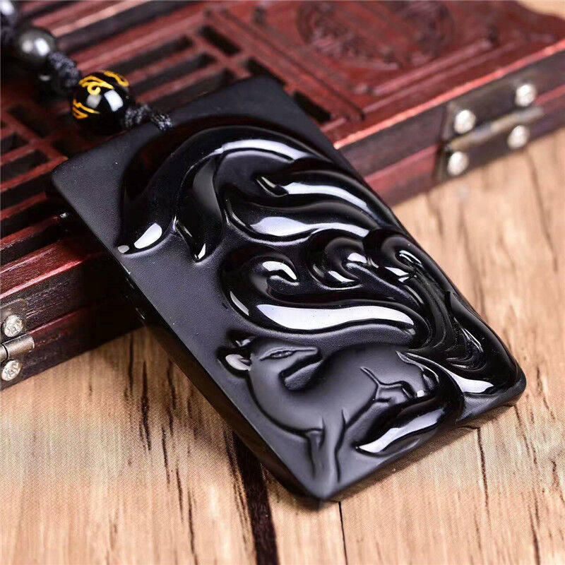 九尾狐玉牌项链天然曜石狐狸吊坠转运桃花男女项坠